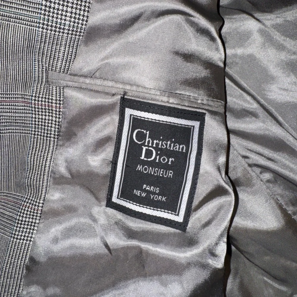 Vintage 80s Christian Dior Monsieur 42R Grey Glen Plaid Wool Blazer Sport Coat - Picture 7 of 8